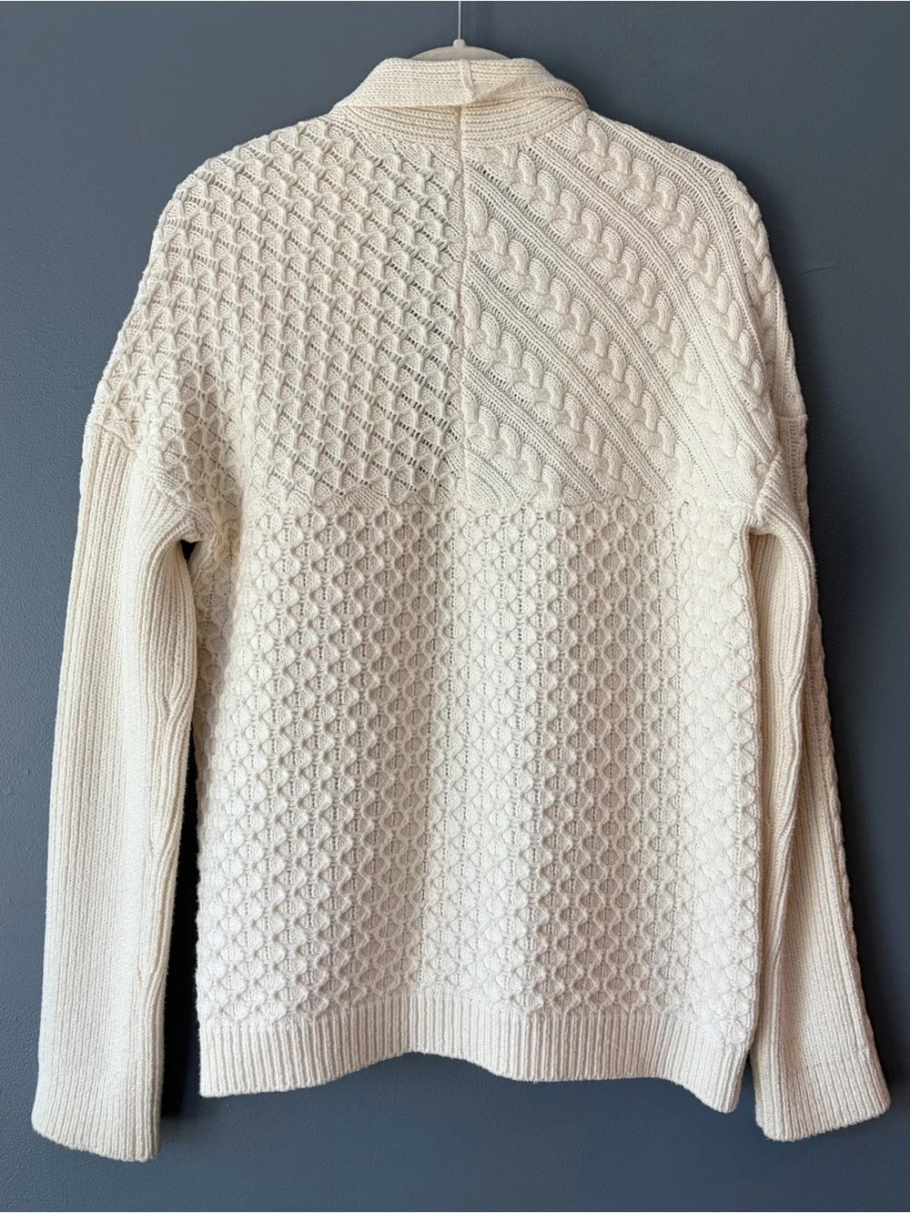 Tory Burch Textured Cable Knit Cardigan in Ivory